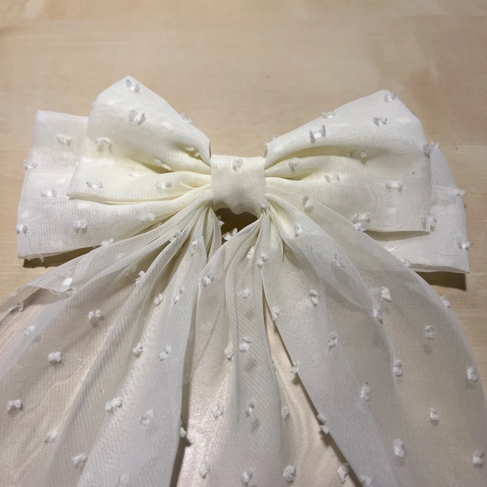 Elegant Cream White Bow with Polka Dots